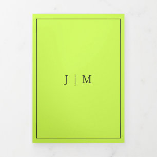 Formal Simple Frame Modern Cyber Lime Jet Black Tri-Fold Card