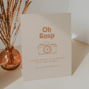 Formal Simple Terracotta Oh Snap Wedding Hashtag Pedestal Sign