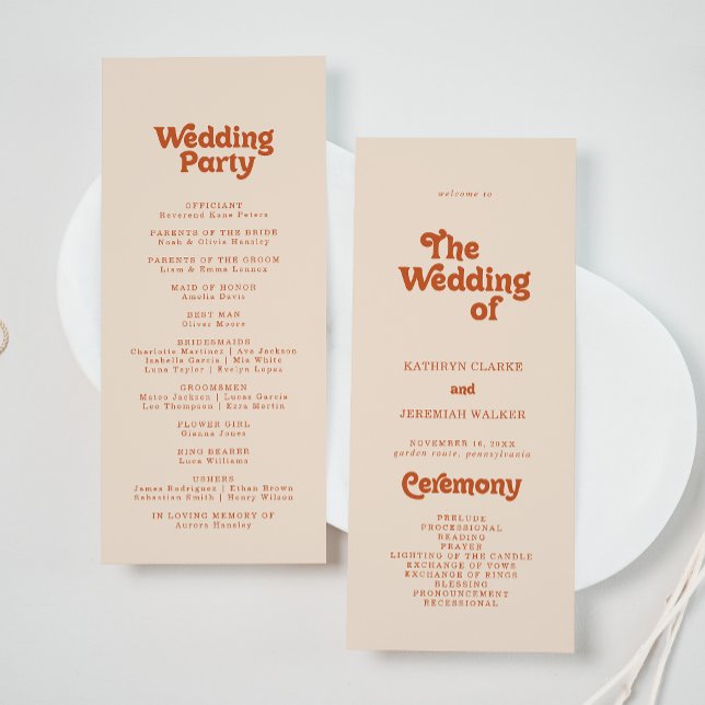 Formal Simple Terracotta Tea Length Wedding Program (Creator Uploaded)