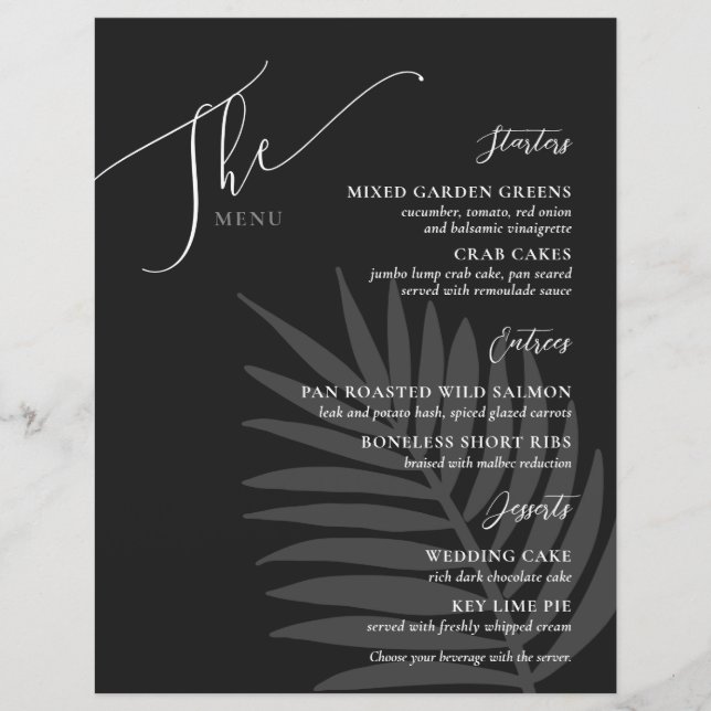 Formal Simple Wedding Menu Black White Grey (Front)