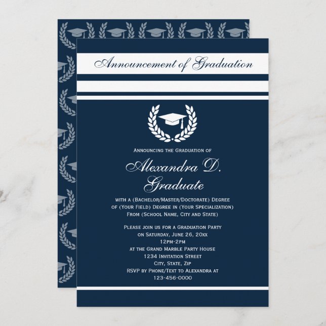 Formal Stripes College High School Graduation Invitation (Front/Back)