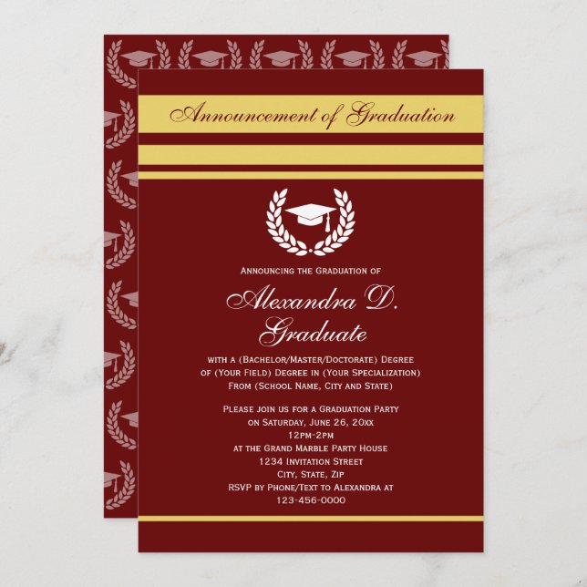 Formal Stripes College High School Graduation Invitation (Front/Back)