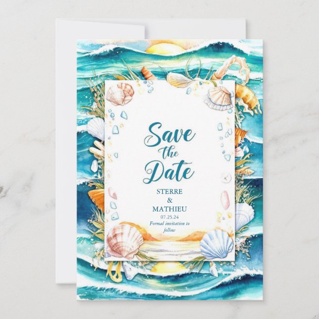 Formal Sunset Beach Wedding Save The Date (Front)