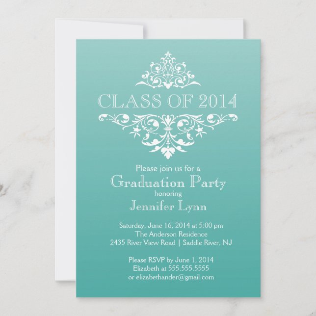 Formal Teal Elegant Flourish Graduation Party Invitation (Front)