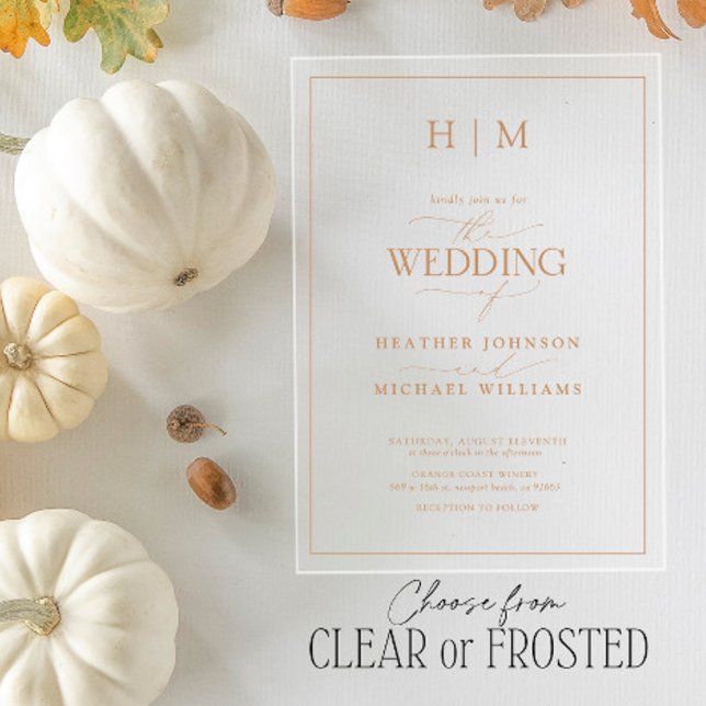 Formal Terracotta Monogram Calligraphy Wedding Acrylic Invitations (Creator Uploaded)