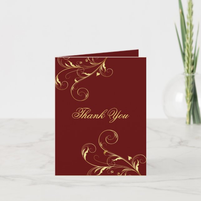 Formal Thank You Cards - Gold and Burgundy (Front)