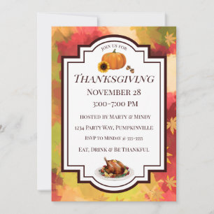 Formal Thanksgiving autumn Leaves turkey Invitation