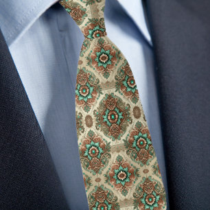 Formal Traditional Cream Copper Turquois Pattern Tie
