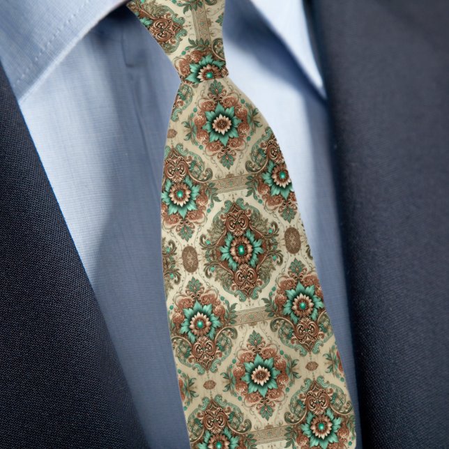 Formal Traditional Cream Copper Turquois Pattern Tie (Creator Uploaded)