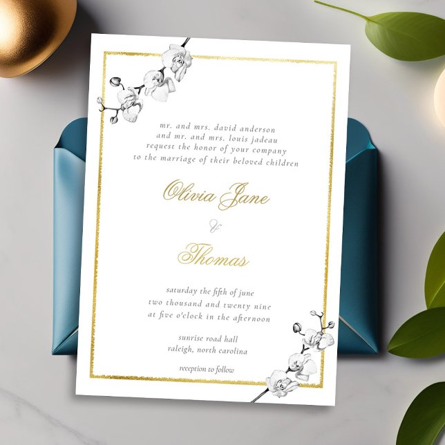 Formal Traditional Gold Frame Simple Art Wedding Invitation (Creator Uploaded)