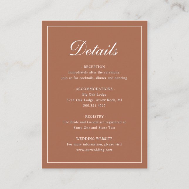 Formal Traditional Terracotta Elegant Wedding Enclosure Card (Front)
