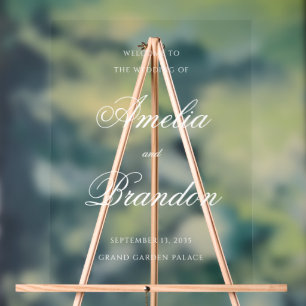 Formal Transparent White Script Wedding Welcome Acrylic Sign