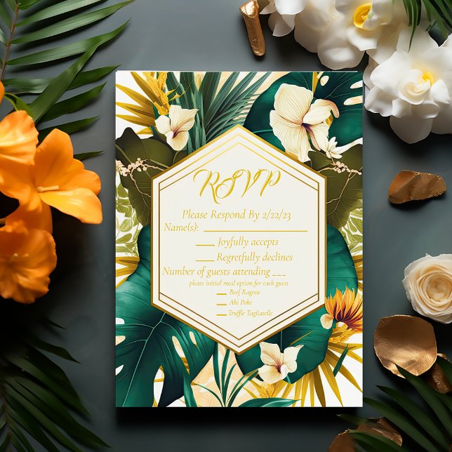Formal Trendy Tropical Destination Wedding RSVP  (Elegant and Stylish Tropical Destination Wedding RSVP Enclosure Card)
