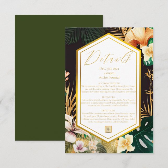 Formal Tropical Destination Wedding Details Card (Front/Back)