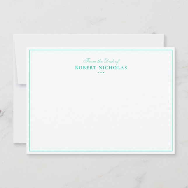 Formal Turquoise Script Two Border Stationery Card (Front)