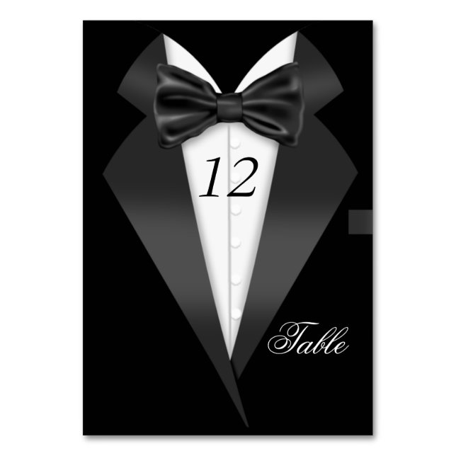 Formal Tuxedo Black Table Number Seating Place (Front)