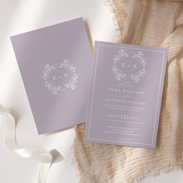 Formal Vintage Lavender Monogram Wedding  Invitation (Creator Uploaded)