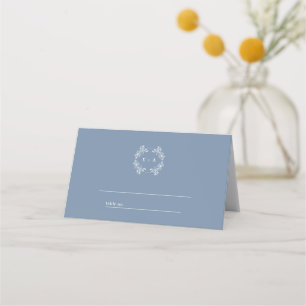 Formal Vintage Periwinkle Monogram Wedding Place Card