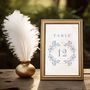 Formal Vintage Periwinkle Monogram Wedding Table Number