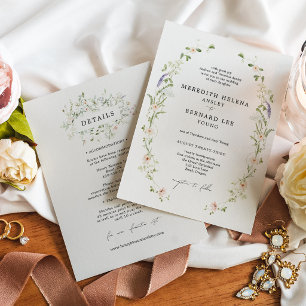 Formal Vintage Rustic Wildflower Wedding Details Invitation