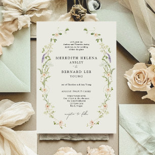 Formal Vintage Rustic Wildflower Wedding Invitation