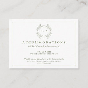 Formal Vintage Sage Green Monogram Wedding Enclosure Card