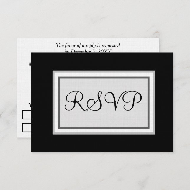 Formal Wedding Black White Silver RSVP Card (Front/Back)