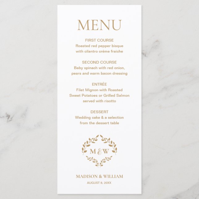Formal Wedding Crest Monogram Custom Menu (Front)