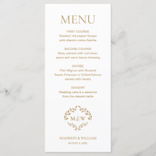 Formal Wedding Crest Monogram Custom Menu