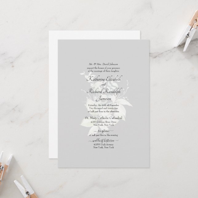 Formal Wedding Elegant White Floral  Invitation (Front/Back In Situ)