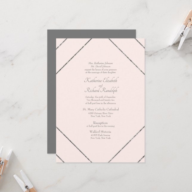 Formal Wedding Invitation Geometric Blush & Grey (Front/Back In Situ)