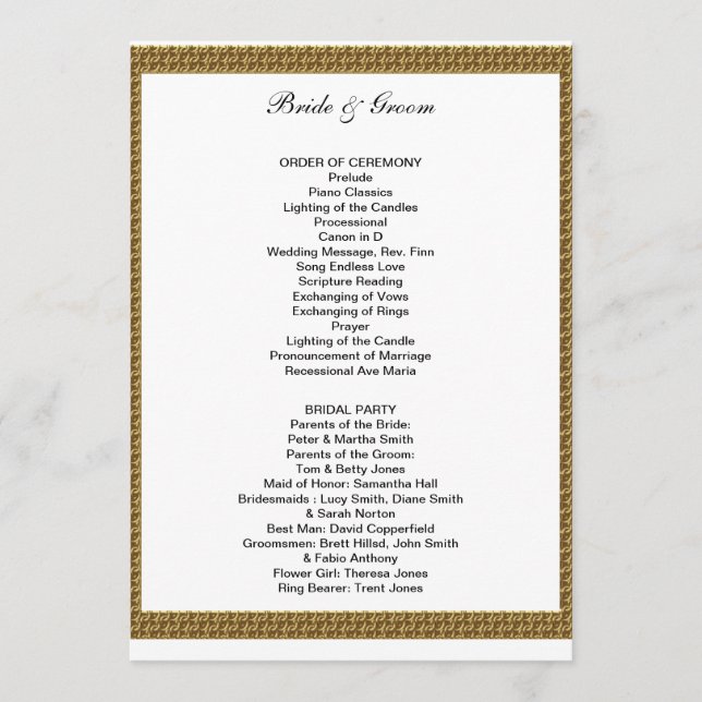 Formal Wedding Program White and Gold (Front)