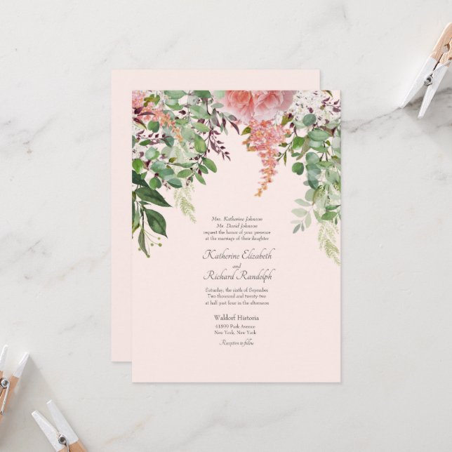 Formal Wedding Sets of Parents Blush One Location Invitation (Front/Back In Situ)