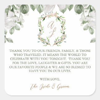 Formal Wedding Thank you Card Gift Favours Square Sticker