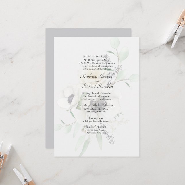 Formal Wedding White Floral Invitation Parents (Front/Back In Situ)
