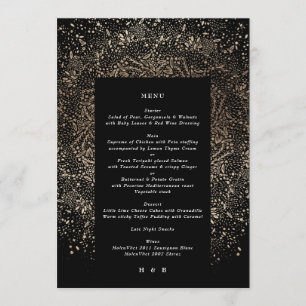Formal Whimsical Hand Drawn Black and Gold Wedding Menu
