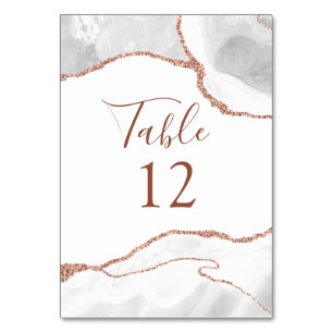 Formal White Agate Rose Gold Glitter Table Card