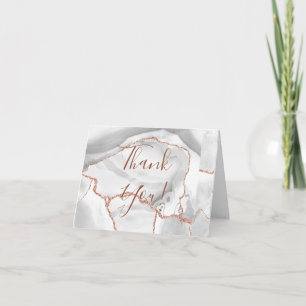 Formal White Agate Rose Gold Glitter Wedding Thank You Card