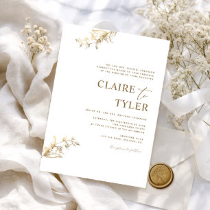Formal, White and Gold Modern Typography Wedding Invitation