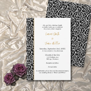 Formal White & Black Botanical Border Wedding Invitation
