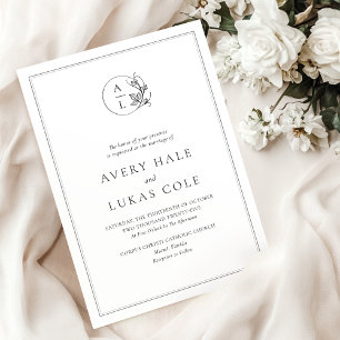Formal White Black Elegant Crest Wedding  Invitation