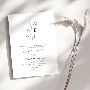 Formal White Black Monogram Wedding Invitation