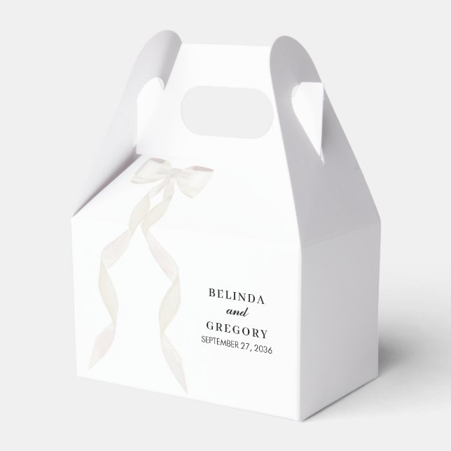 Formal White Bow Ribbon Elegant Wedding Favour Box (Front Side)