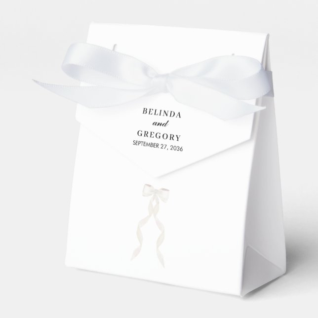 Formal White Bow Ribbon Elegant Wedding Favour Box (Front Side)