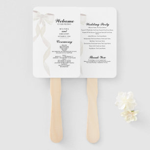 Formal White Bow Ribbon Elegant Wedding Program Hand Fan