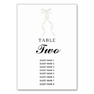 Formal White Bow Ribbon Elegant Wedding Table Number