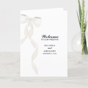 Formal White Bow Ribbon Wedding Order of Service Program