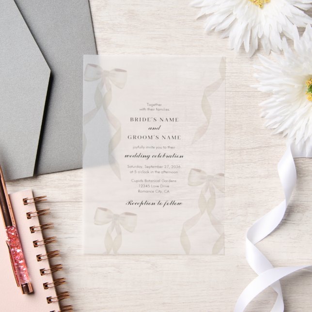 Formal White Ribbon Formal Wedding Vellum Invitations (Wedding)