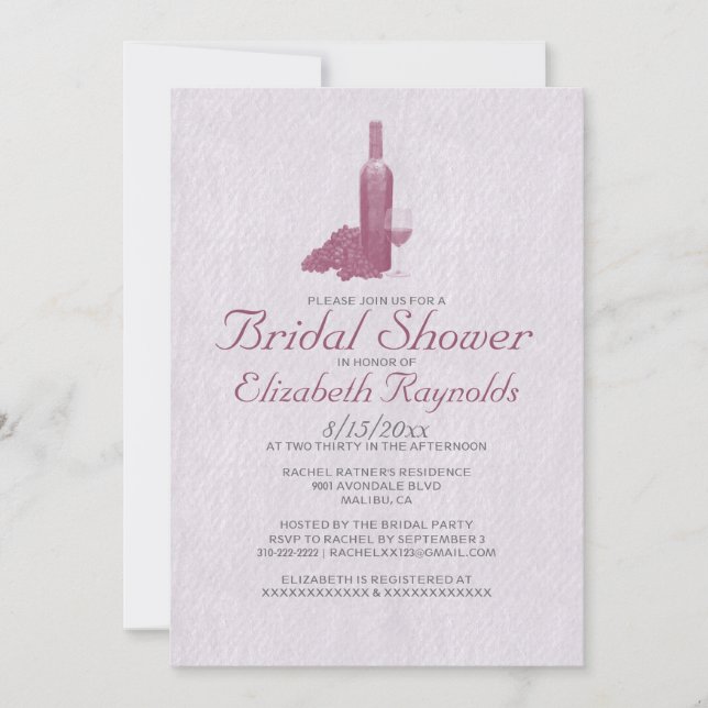 Formal Wine Bottle Bridal Shower Invitations (Front)