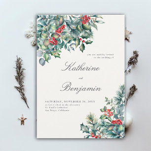 Formal Winter Botanicals Red Berry Elegant Wedding Invitation